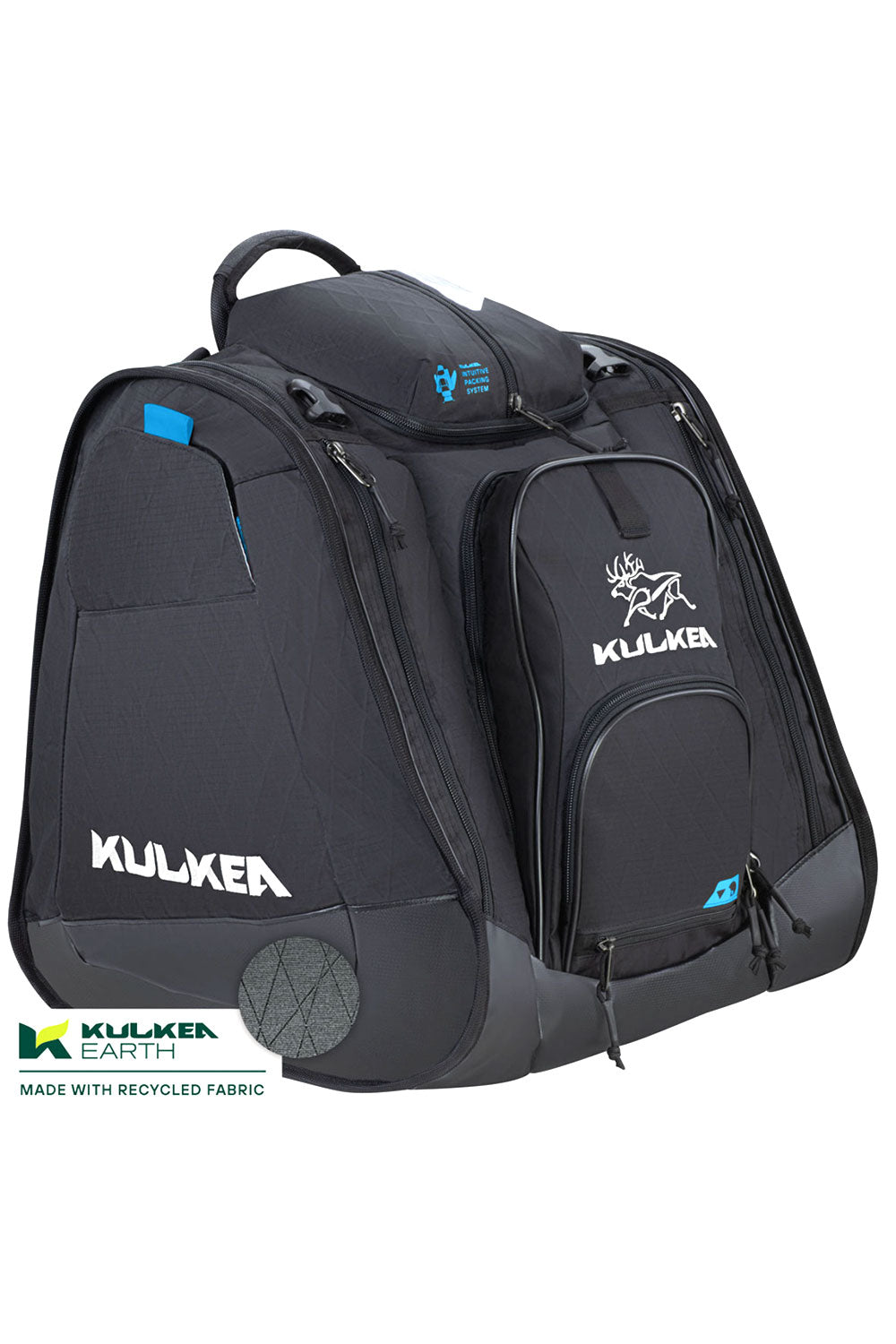 Black Kulkea ski boot bag with visible brand logo on a white background