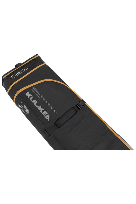 Black and orange ski  bag with Kulkea branding on a white background