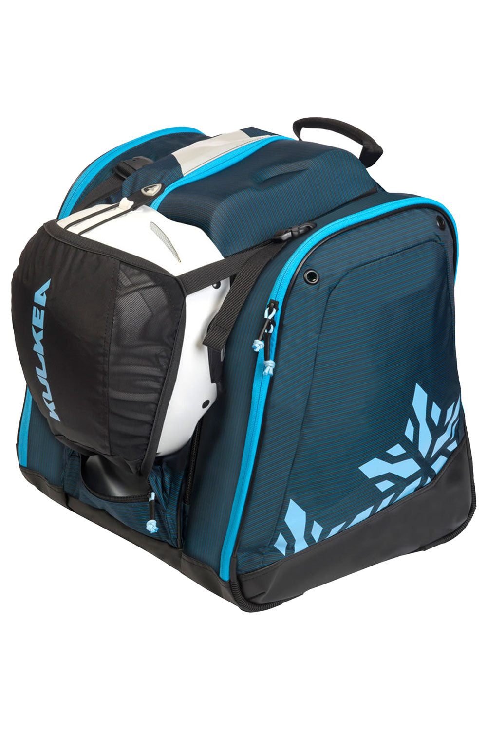 ski boot backpack with helmet on outside