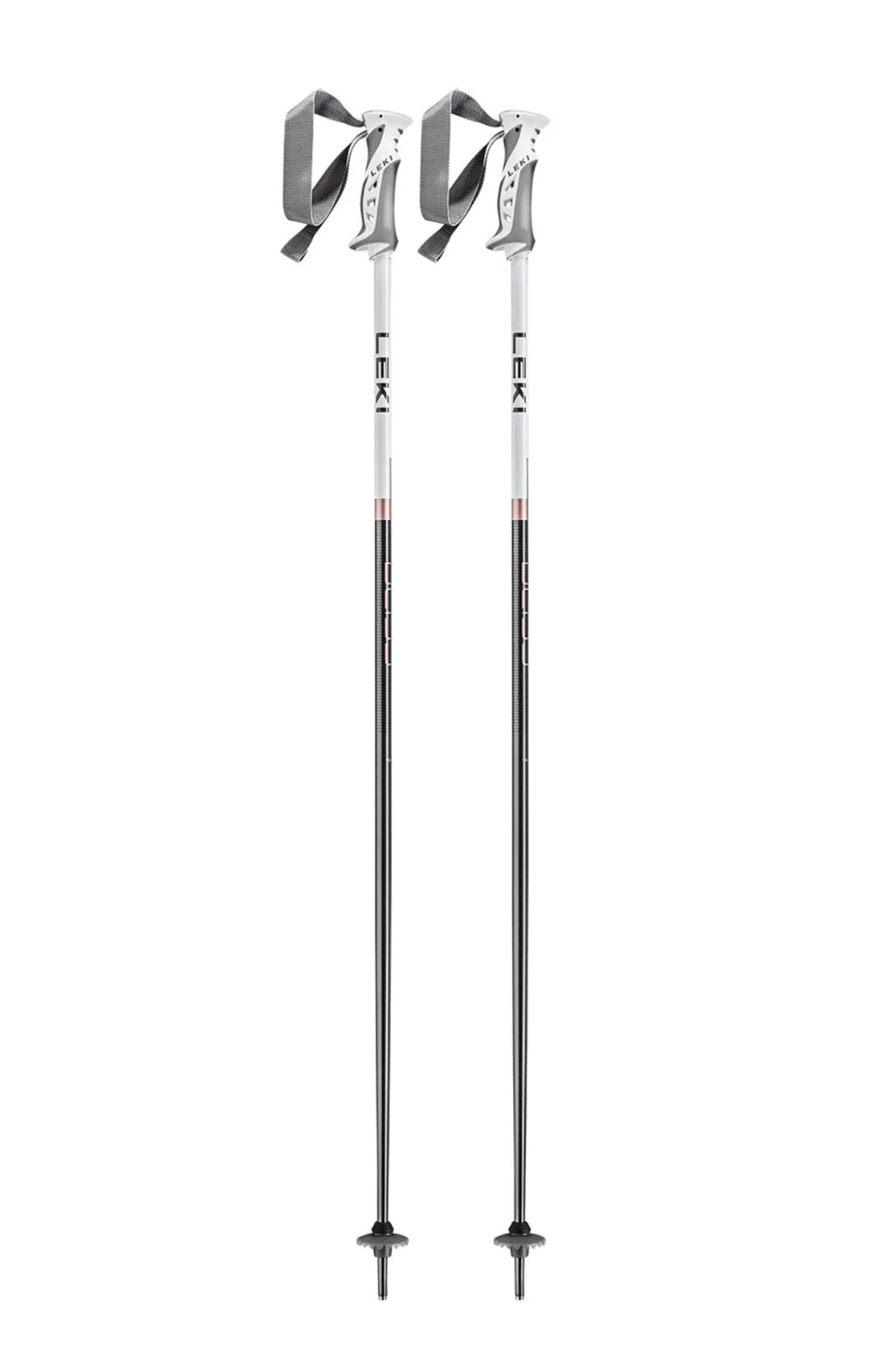 women's Leki Bliss ski poles, white and grey with rose gold accents