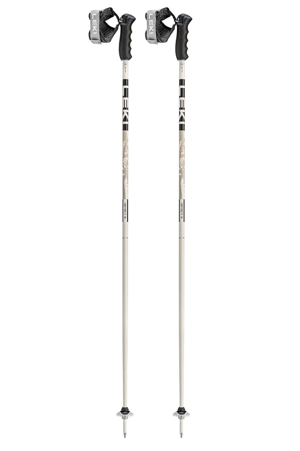 Two ski poles with black and gray design on a white background