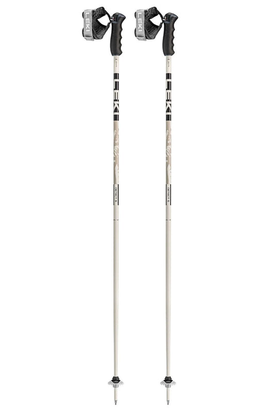Two ski poles with black and gray design on a white background