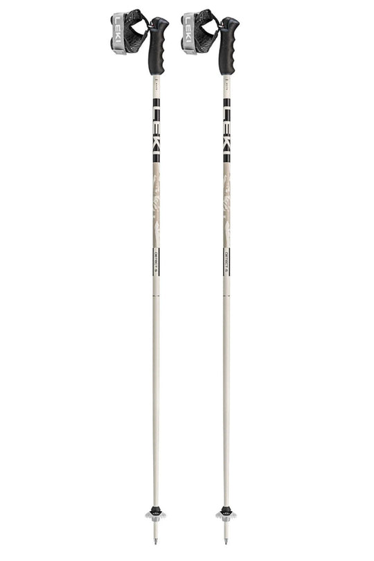 Two ski poles with black and gray design on a white background