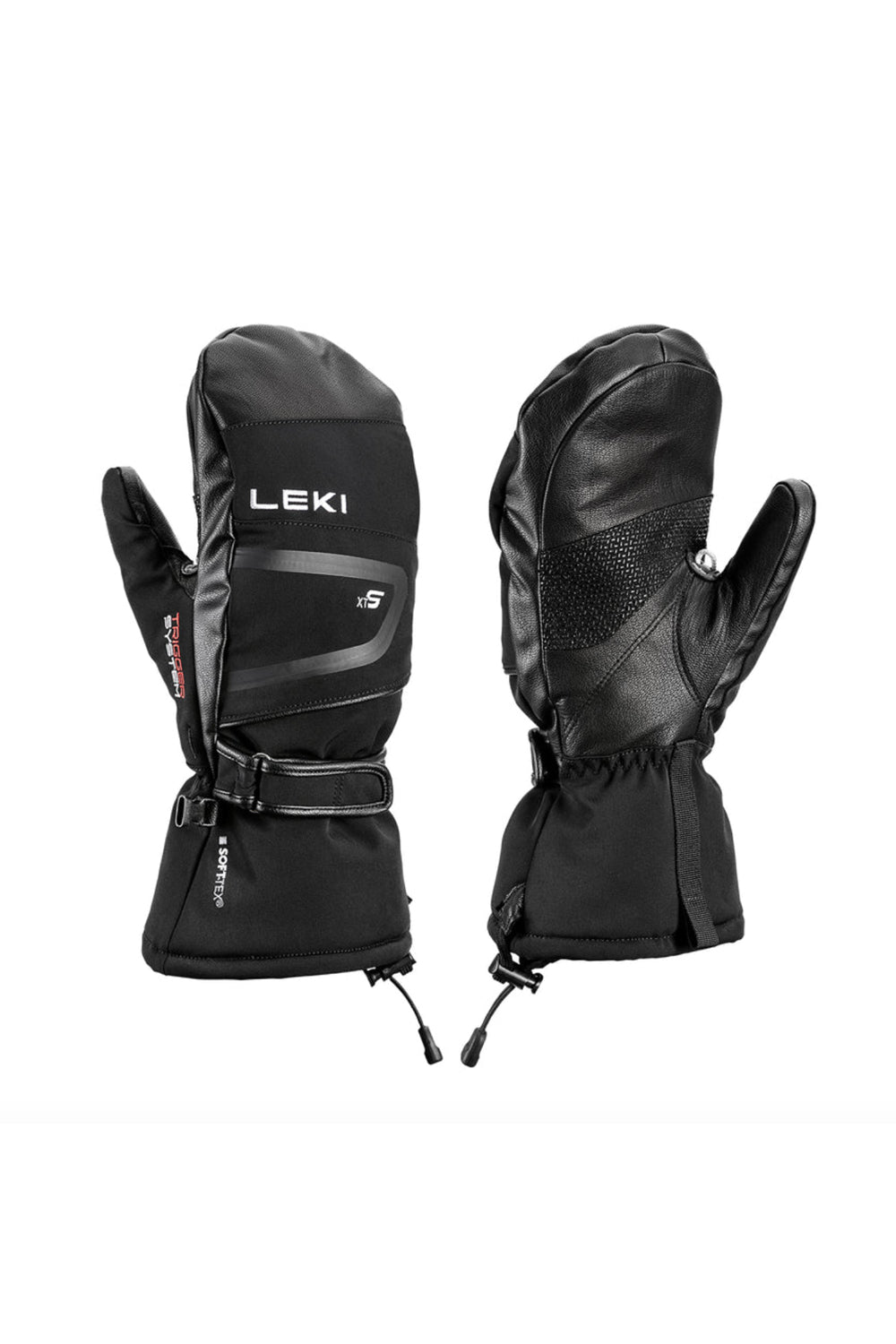 Leki Detect XT ski mitten, black with black leather accents
