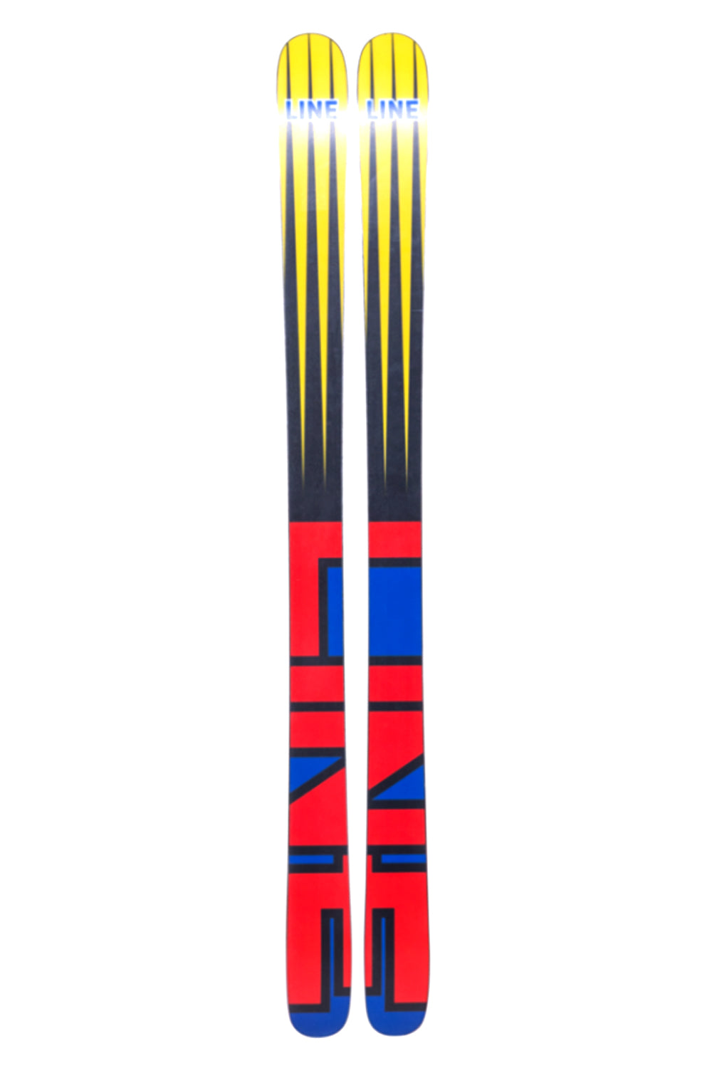 Pair of skis with colorful design on a white background