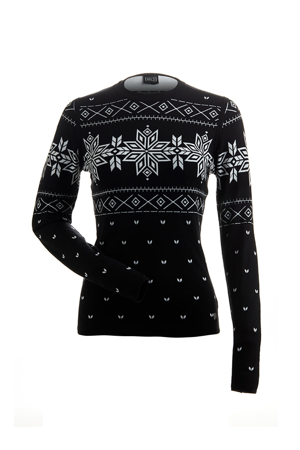 women's Nils Matterhorn sweater, black with white snowflake pattern