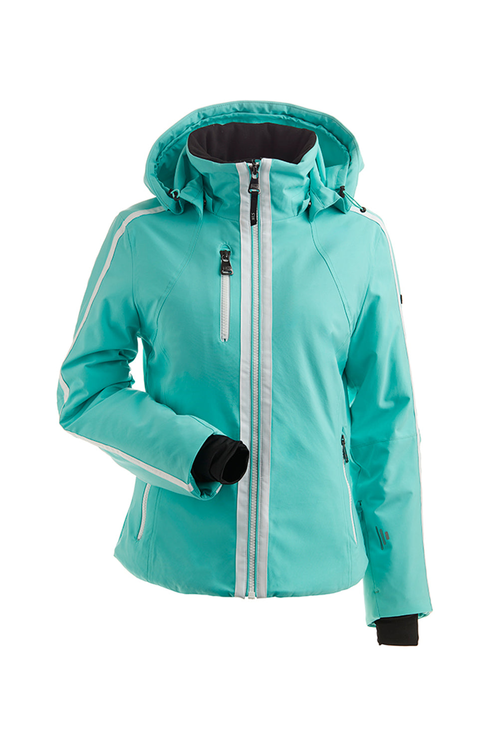women's Nils Snowbird ski jacket, aqua blue with white accents