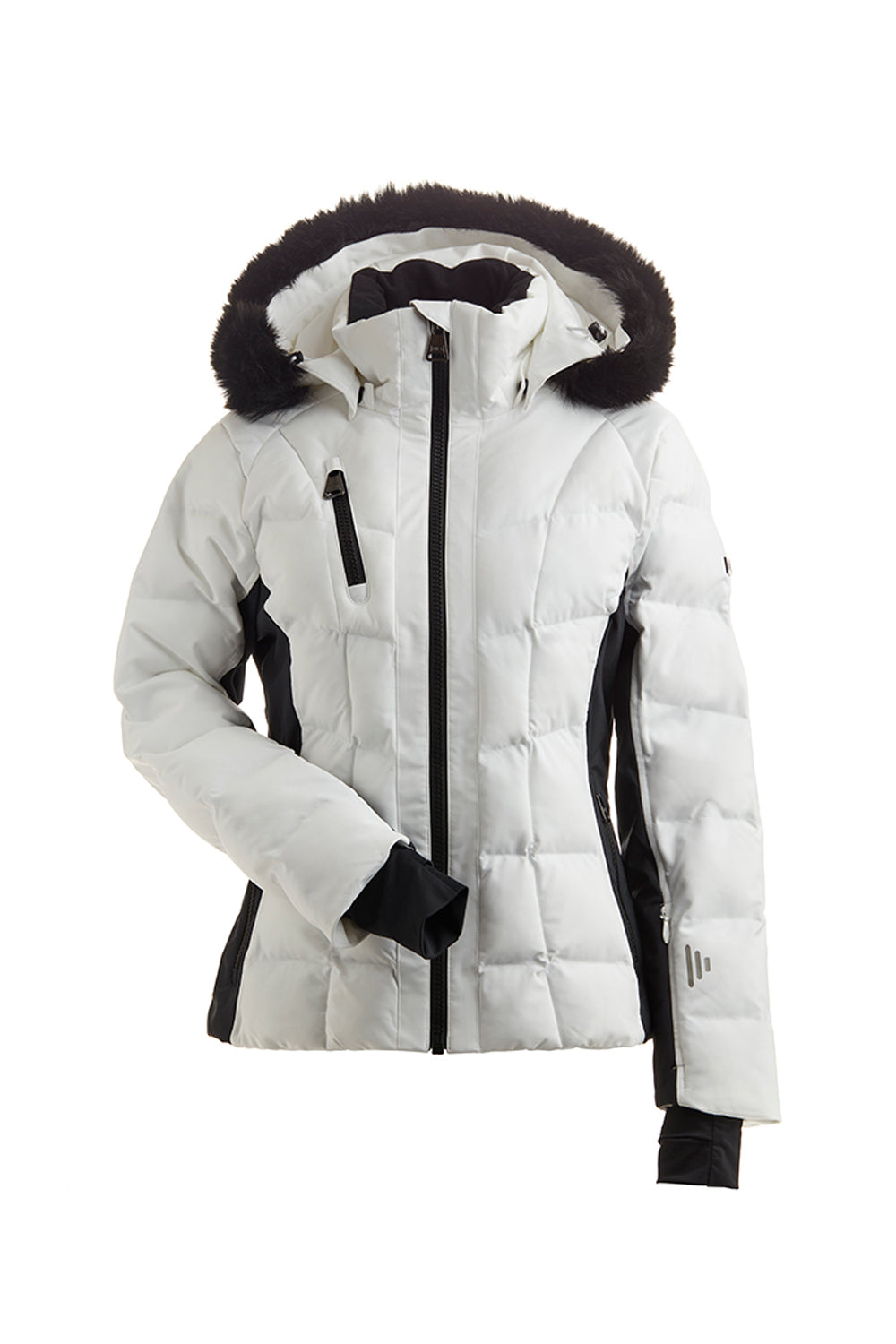 women's Nils Whistlter Faux Fur ski jacket, white puffy with black accents