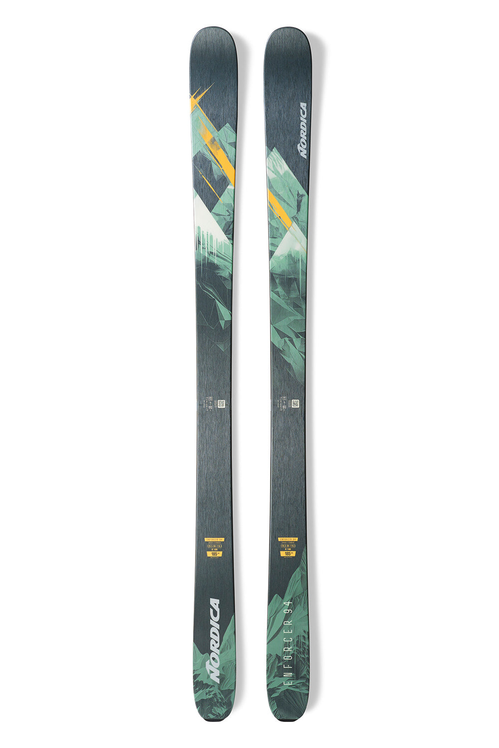 Nordica Enforcer 94 skis with a mountain design on a white background