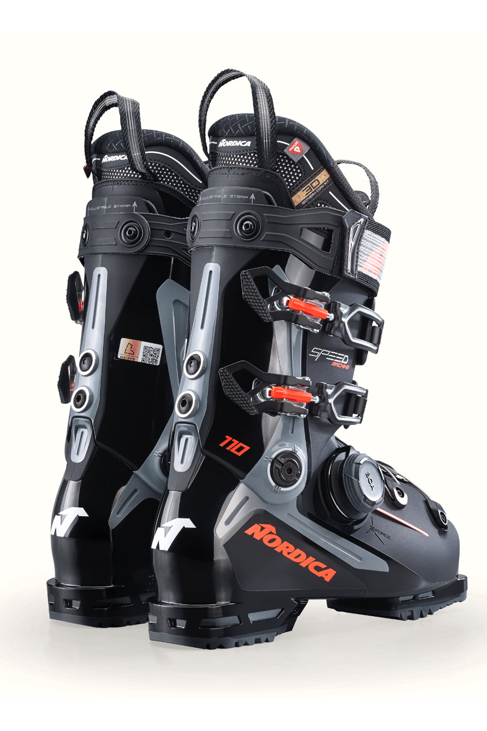men's Nordica Speedmachine 3 110 BOA ski boots, black with gray and orange accents