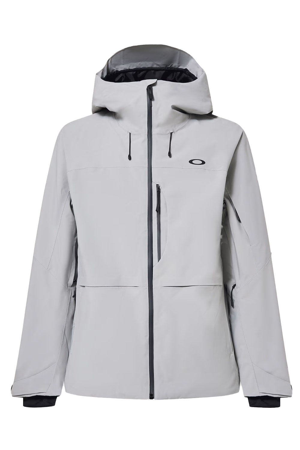 Light gray jacket with black accents on a white background