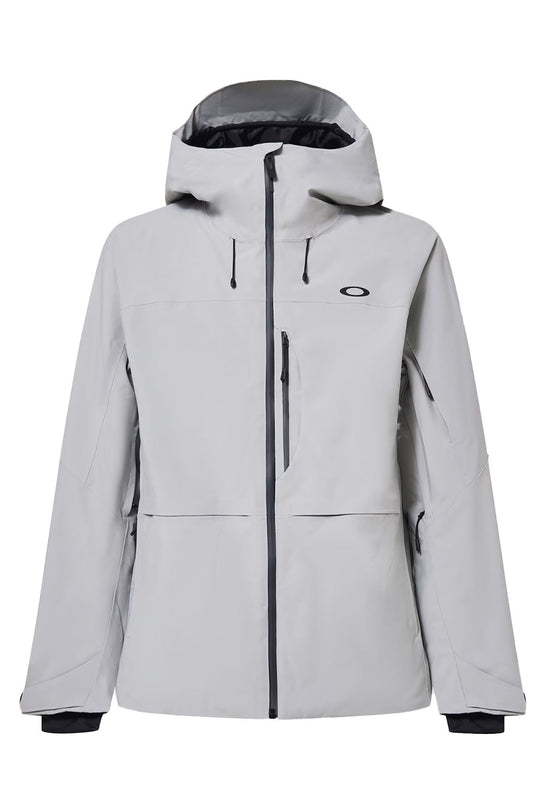 Light gray jacket with black accents on a white background