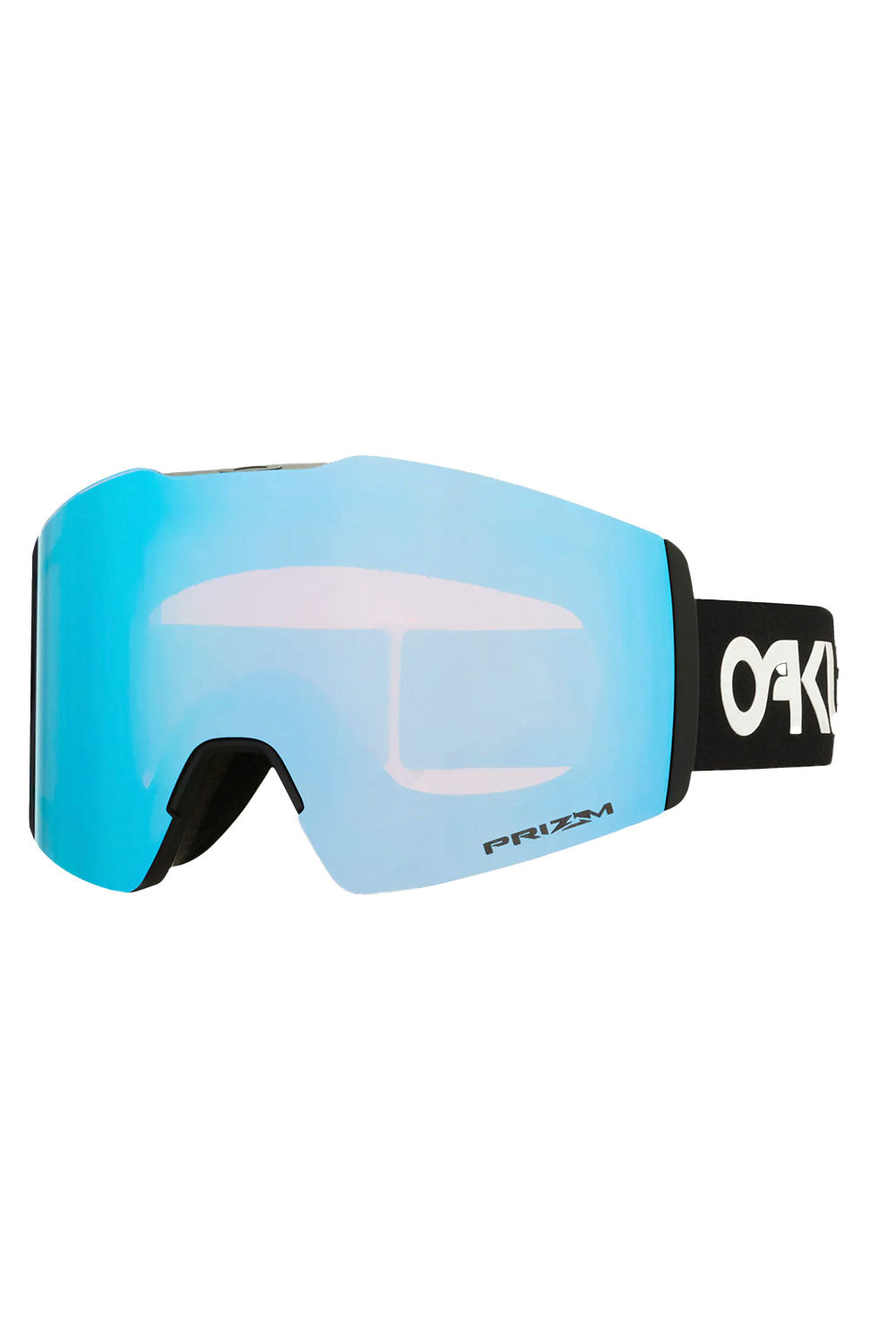 Blue goggles with black strap on a white background