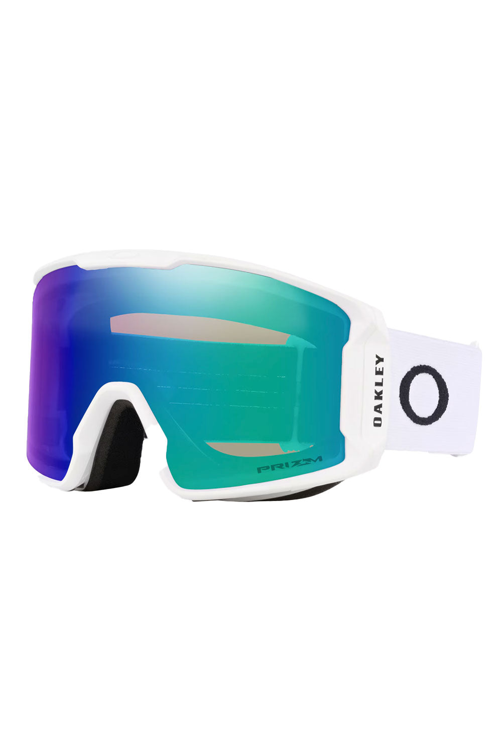 White goggles with blue-tinted lens on a white background