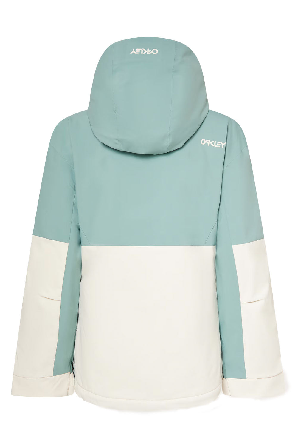 Light blue and white jacket with hood on a white background