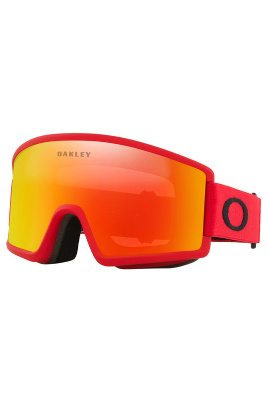 Red goggles with orange lens on a white background