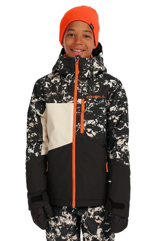 Kids' O'Neill coat black colorblock pattern with orange detail