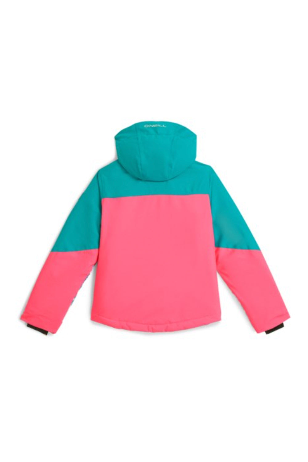 Two-tone pink and teal jacket on a white background