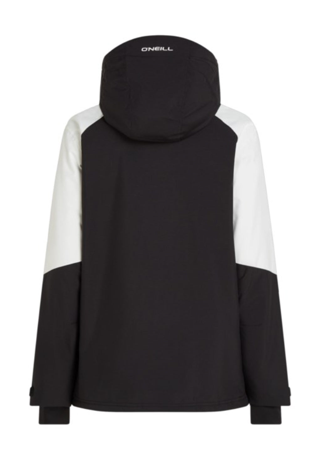 Black and white jacket with a hood on a white background