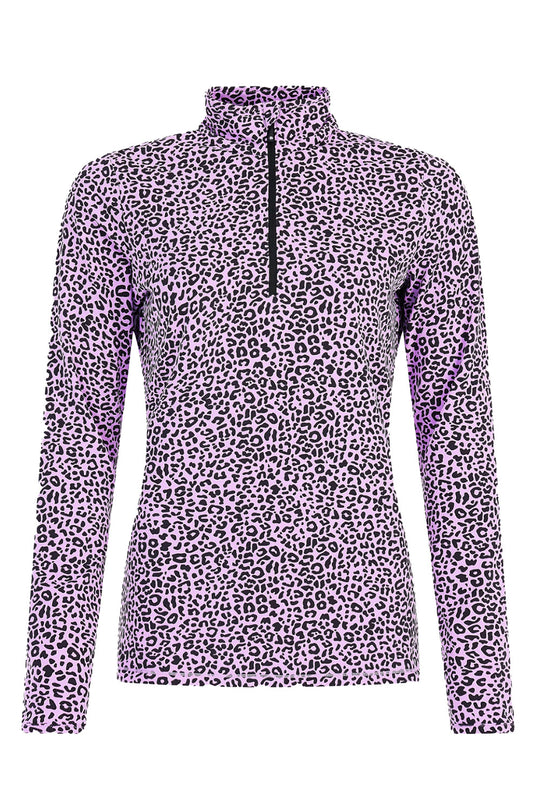 Purple leopard print long-sleeve top on a white background