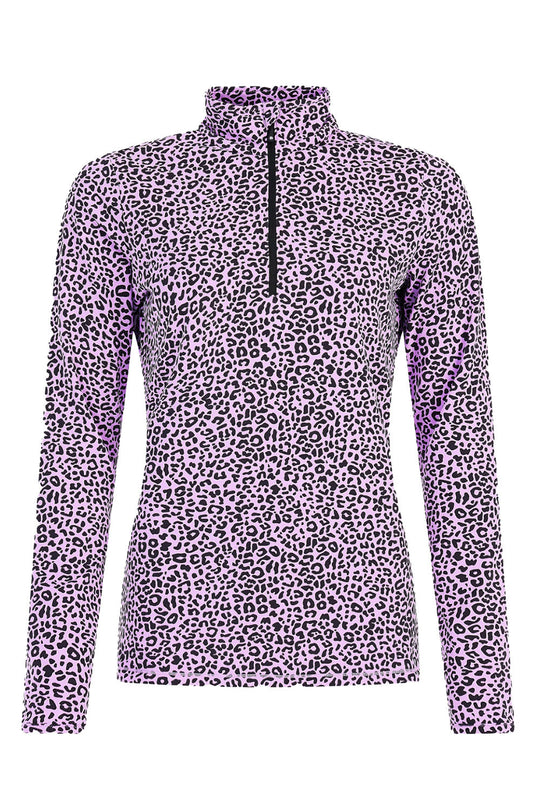 Purple leopard print long-sleeve top on a white background