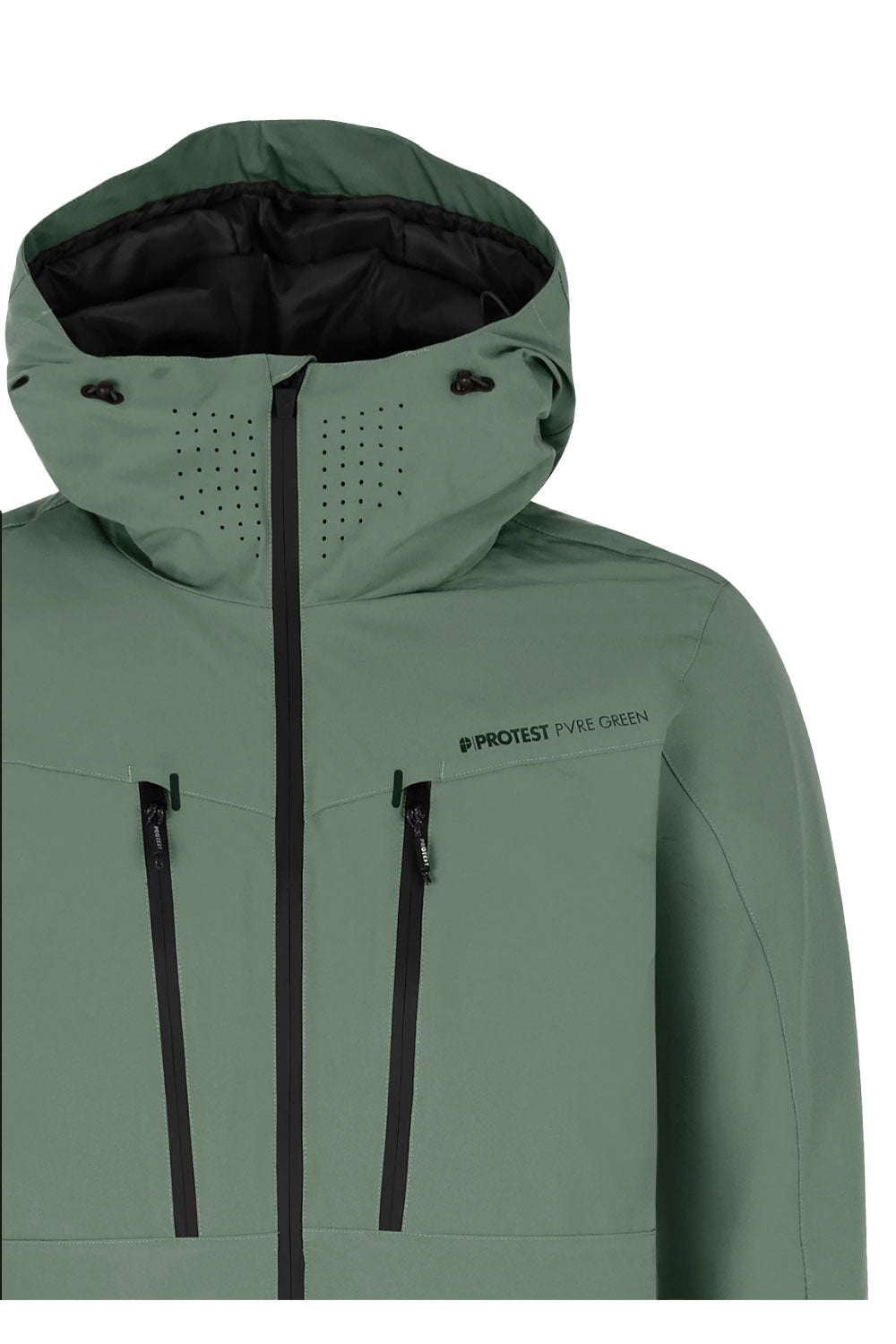 Green jacket with a hood on a white background