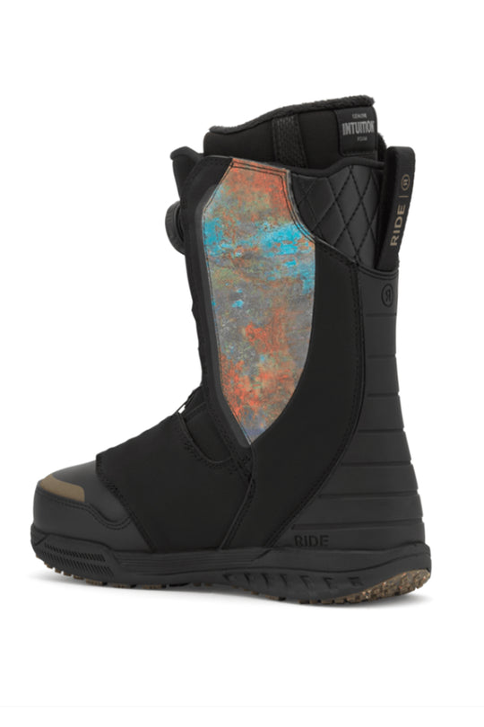 men's Ride Lasso snowboard boots, black with multicolor inlay design on side