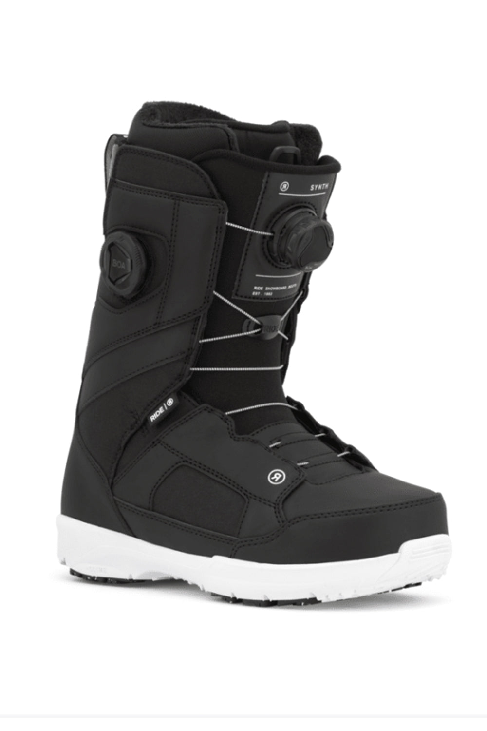 women's Ride Synth snowboard boots, black with white accents