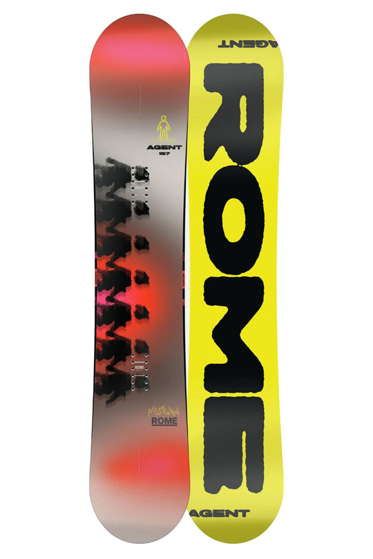 Two snowboards with 'Rome' branding on a white background