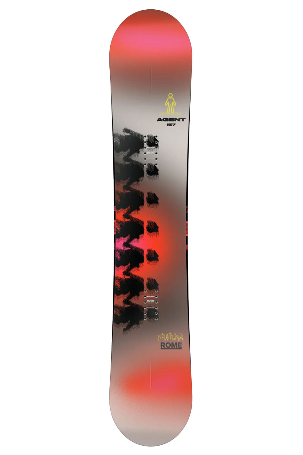 Snowboard with red and black design on a white background