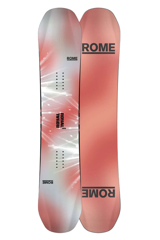 Two Rome snowboards with a gradient design on a white background