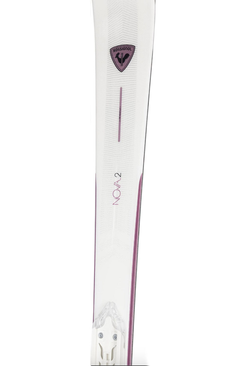 detail of a ski - white with purple accents
