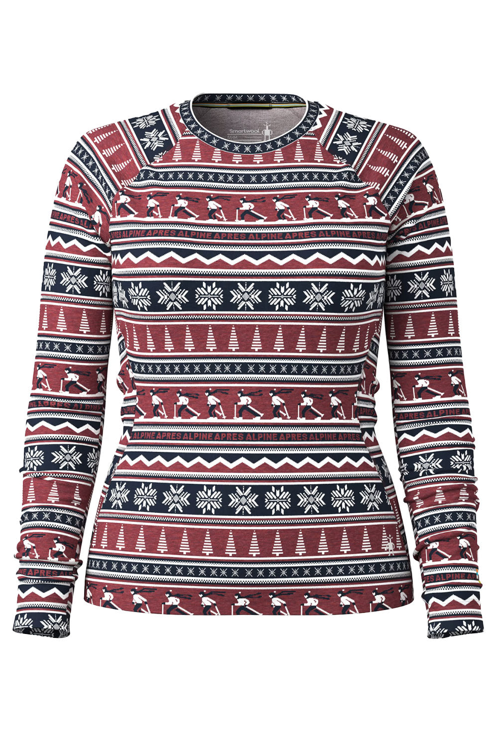 Patterned shirt with reindeer and snowflake design on a white background