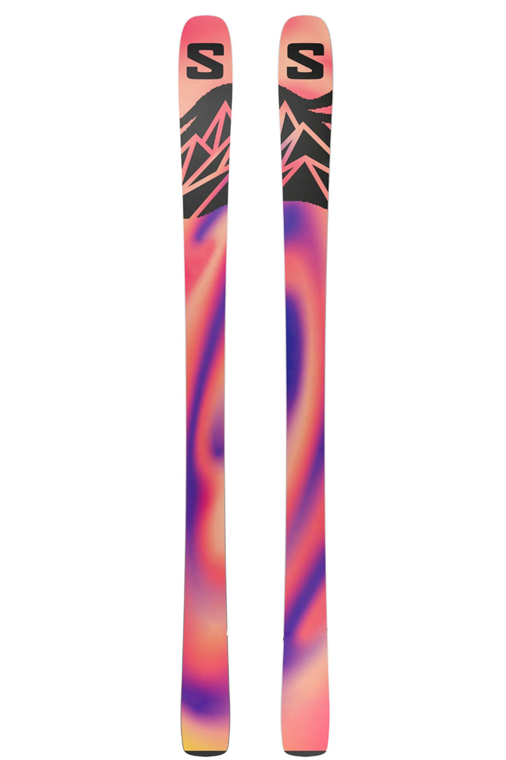 Two colorful skis with a brand logo on a white background