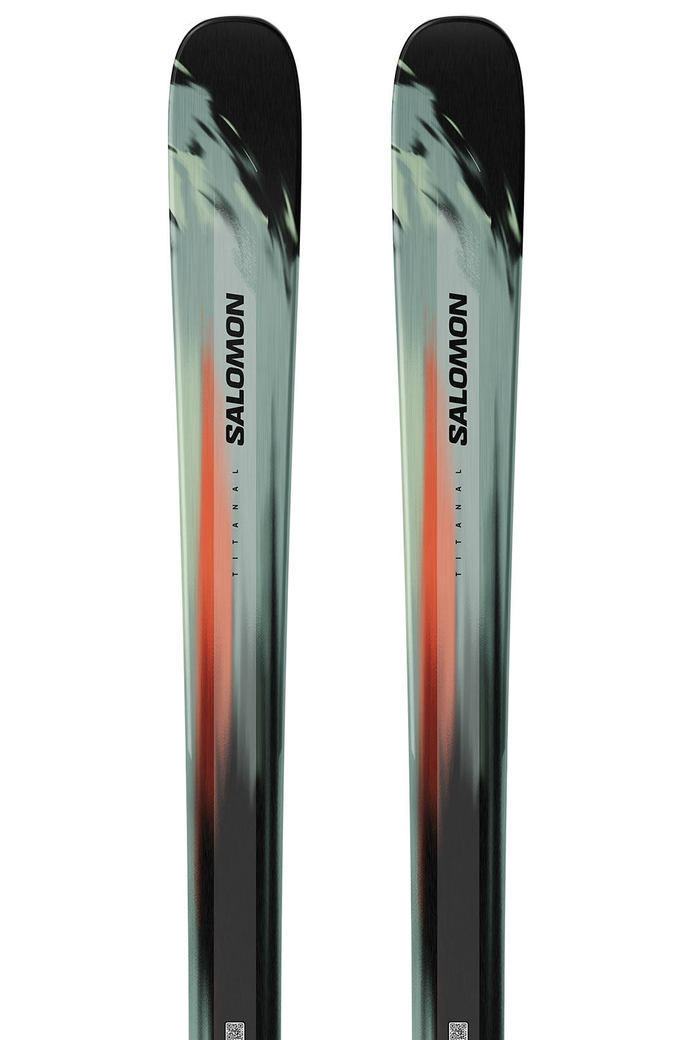 Pair of Salomon skis with a gradient design on a white background