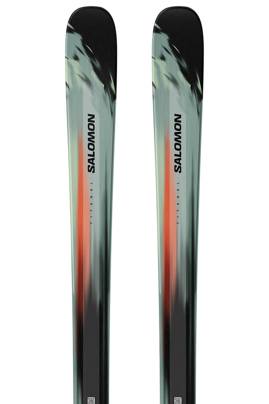 Pair of Salomon skis with a gradient design on a white background