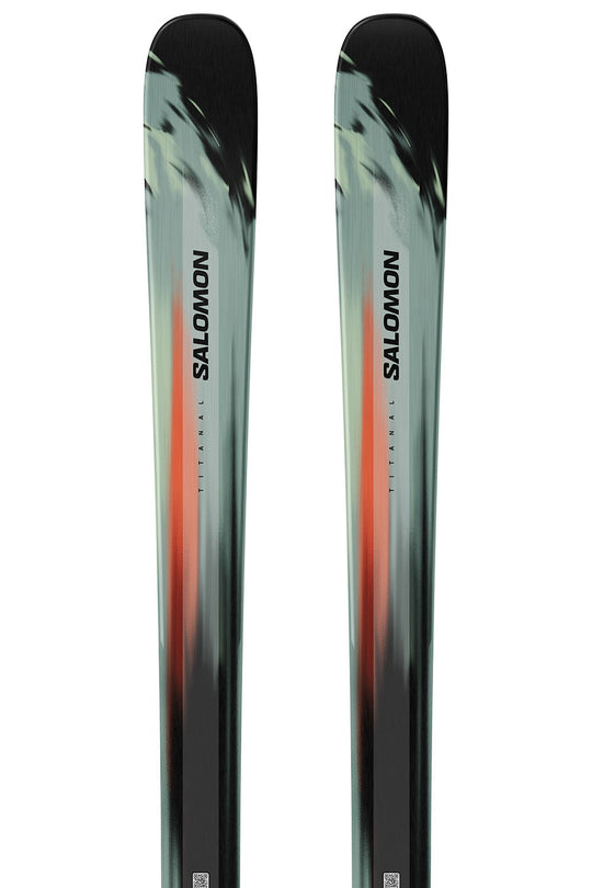 Pair of Salomon skis with a gradient design on a white background