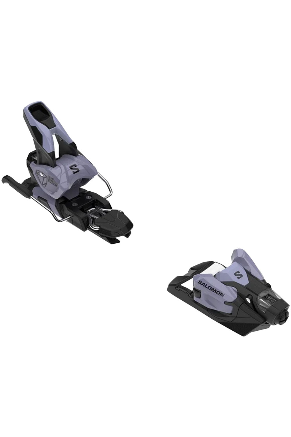 Pair of ski bindings on a white background