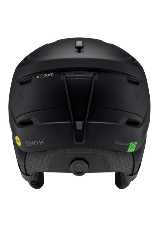 Black helmet with visible branding on a white background