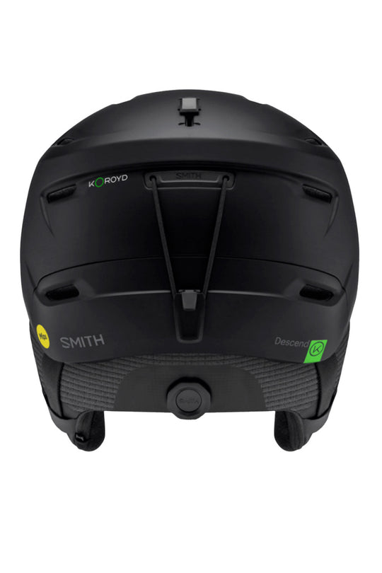 Black helmet with visible branding on a white background