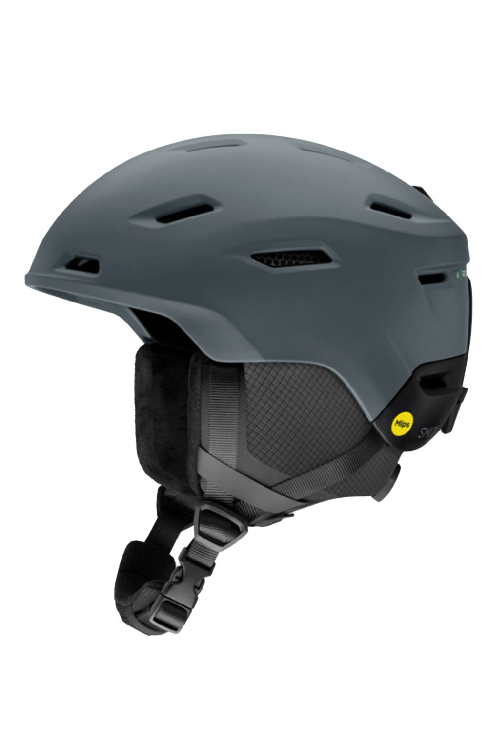 Gray helmet with a visible brand logo on a white background