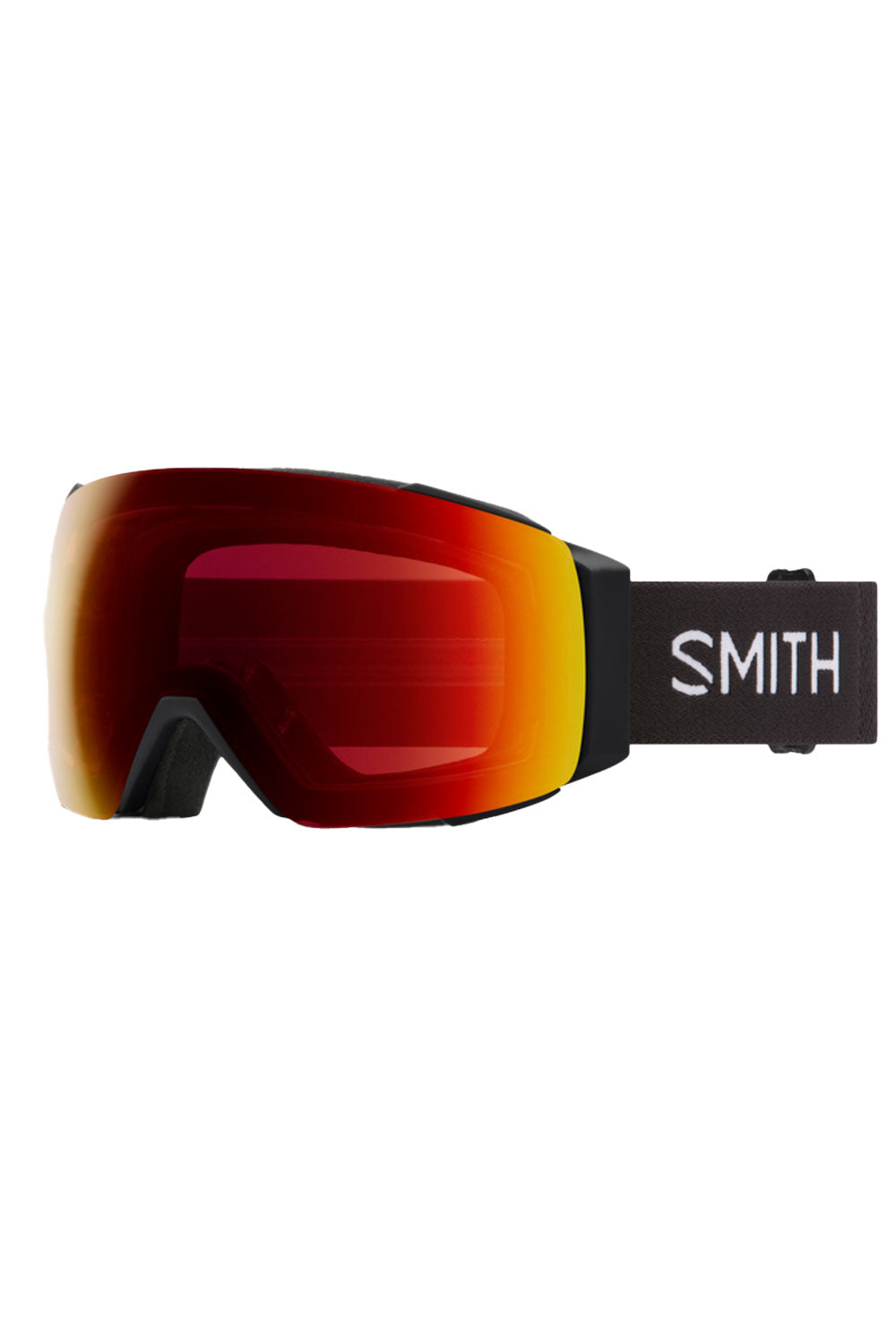 Smith ski goggles with red and orange lens on a white background