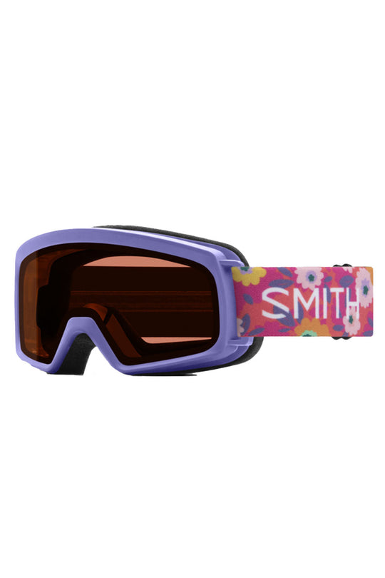 Smith snow goggles with floral design on a white background