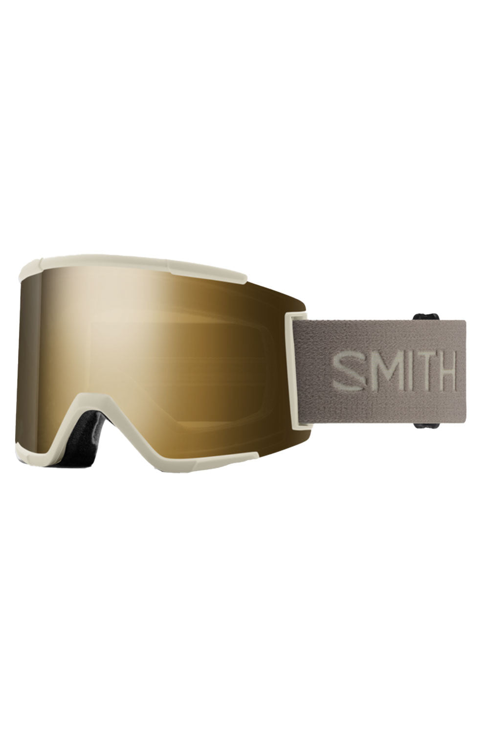 Gold-tinted goggles with 'Smith' logo on a white background