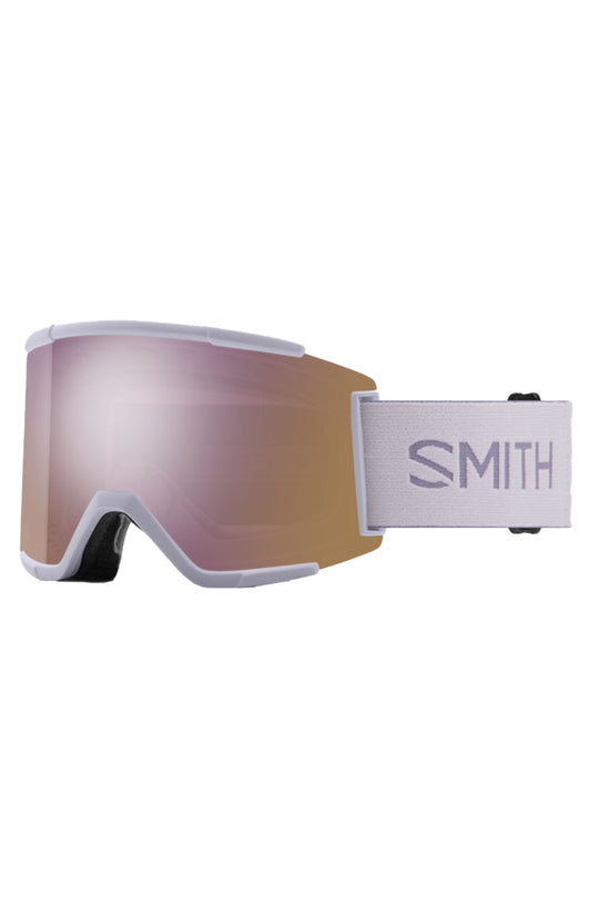 Smith ski goggles with pink lens on a white background
