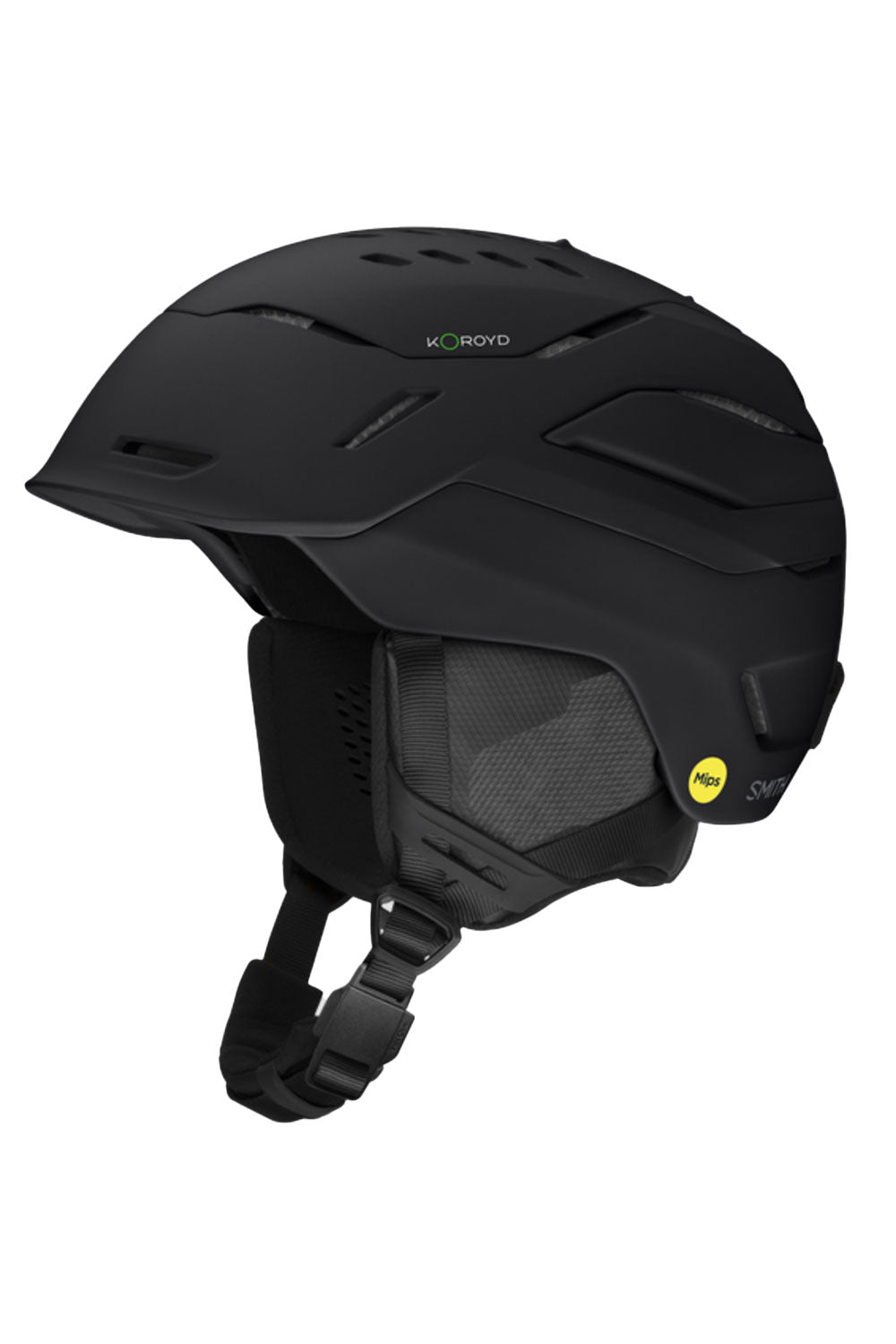 Black helmet with a visible brand logo on a white background
