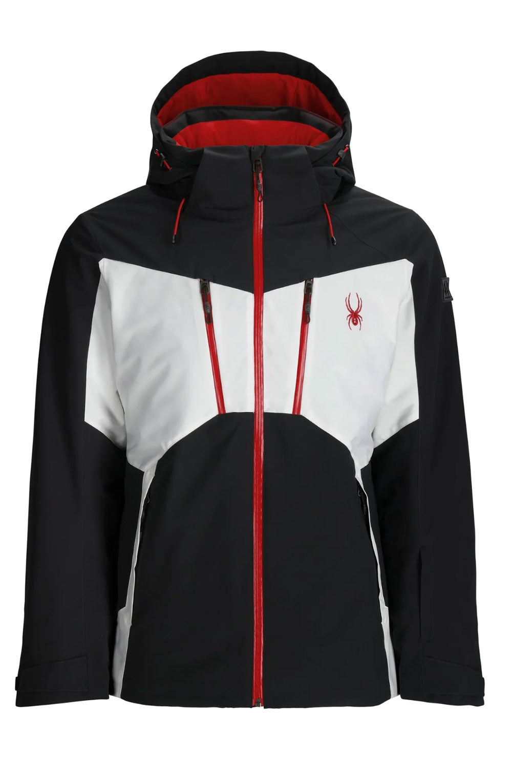 Black, white, and red jacket with a visible brand logo on a white background