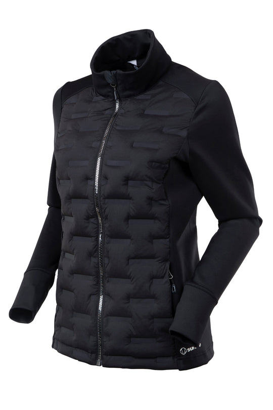 Black puffer midlayer jacket on a white background