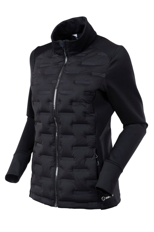 Black puffer midlayer jacket on a white background