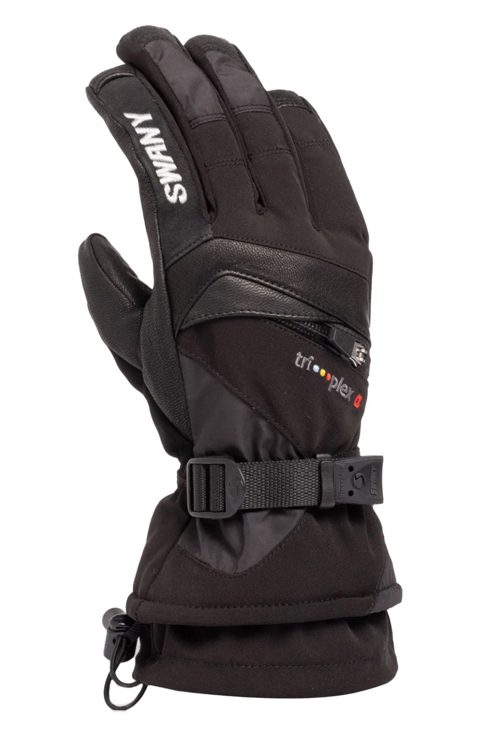 Black glove with brand logos on a white background